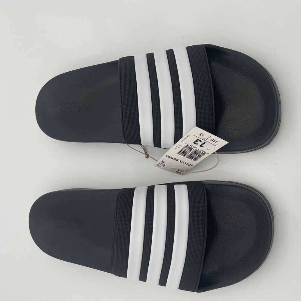 NWT‎ Adidas ADILETTE Black Stripe Slip Resistant  Sandal Slides shower shoe